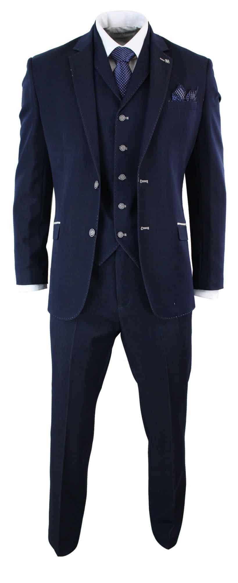 Mens Denim-Blue 3 Piece Suit