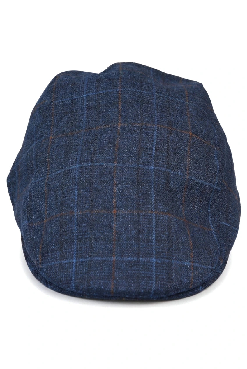Pánská plochá tmavě modrá čepice Grandad Baker, 8 panelů, tvídový vzor, vintage klasický elegantní ležérní, 20. léta 20. století