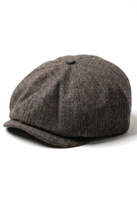 Pánská klasická plochá čepice Newsboy s motivem rybí kosti - hnědá