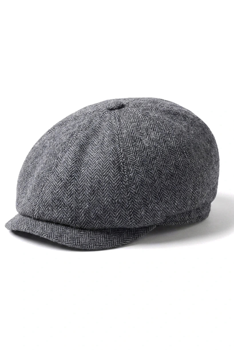 Pánská klasická plochá čepice Newsboy s motivem rybí kosti - šedá