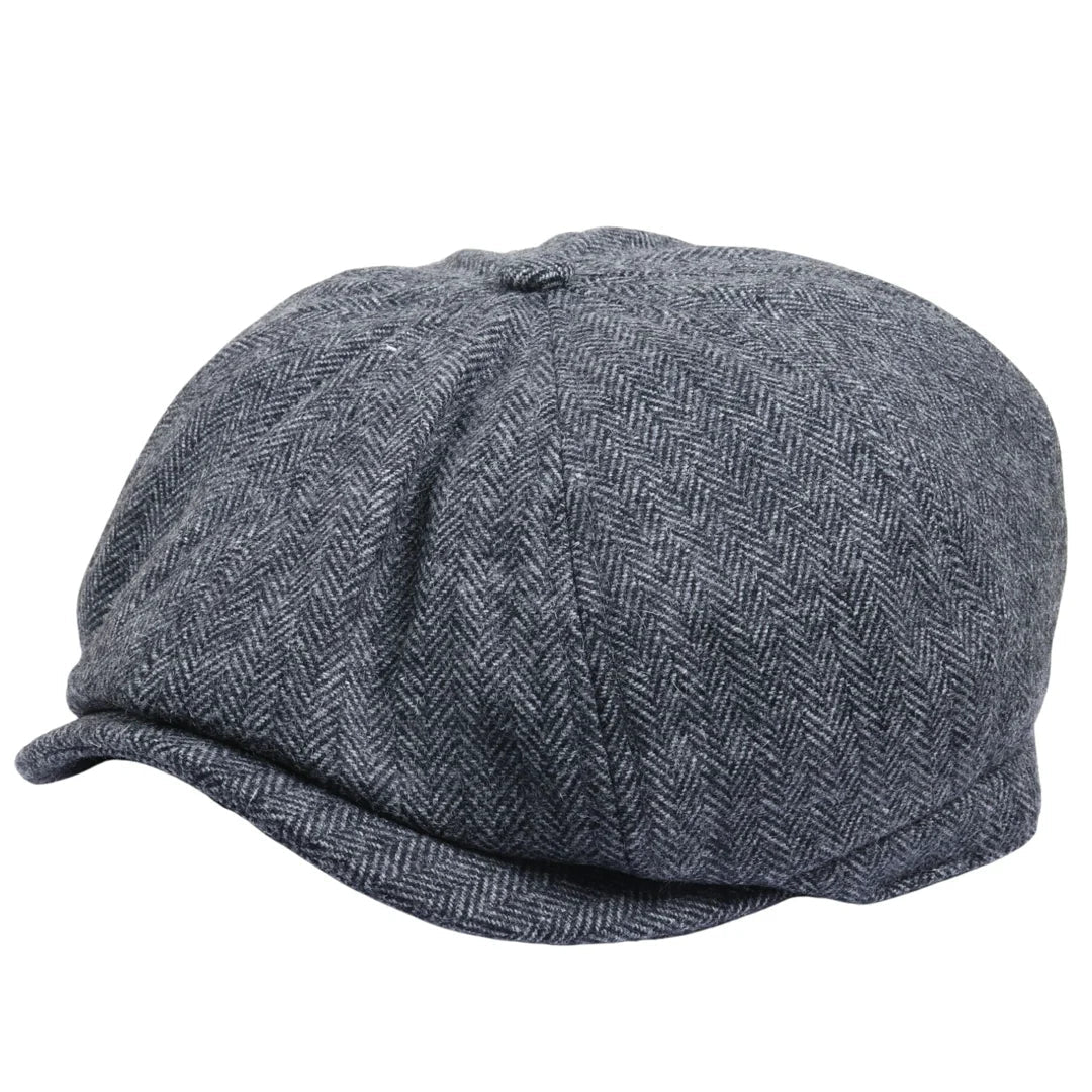 Pánská klasická plochá čepice Newsboy s motivem rybí kosti - šedá