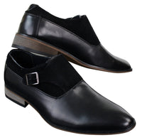 Mens Leather & Suede Slip On Buckle Italian Designer Shoes Smart Casual Formal