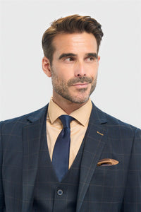 Pánské tmavě modré kostkované sako padnoucího střihu