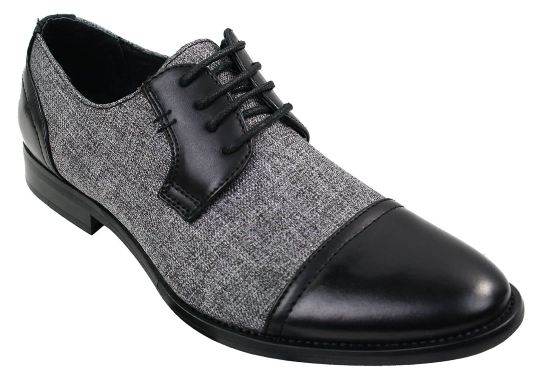 Mens Smart Casual Laced Tweed & Leather Laced Shoes Vintage Retro