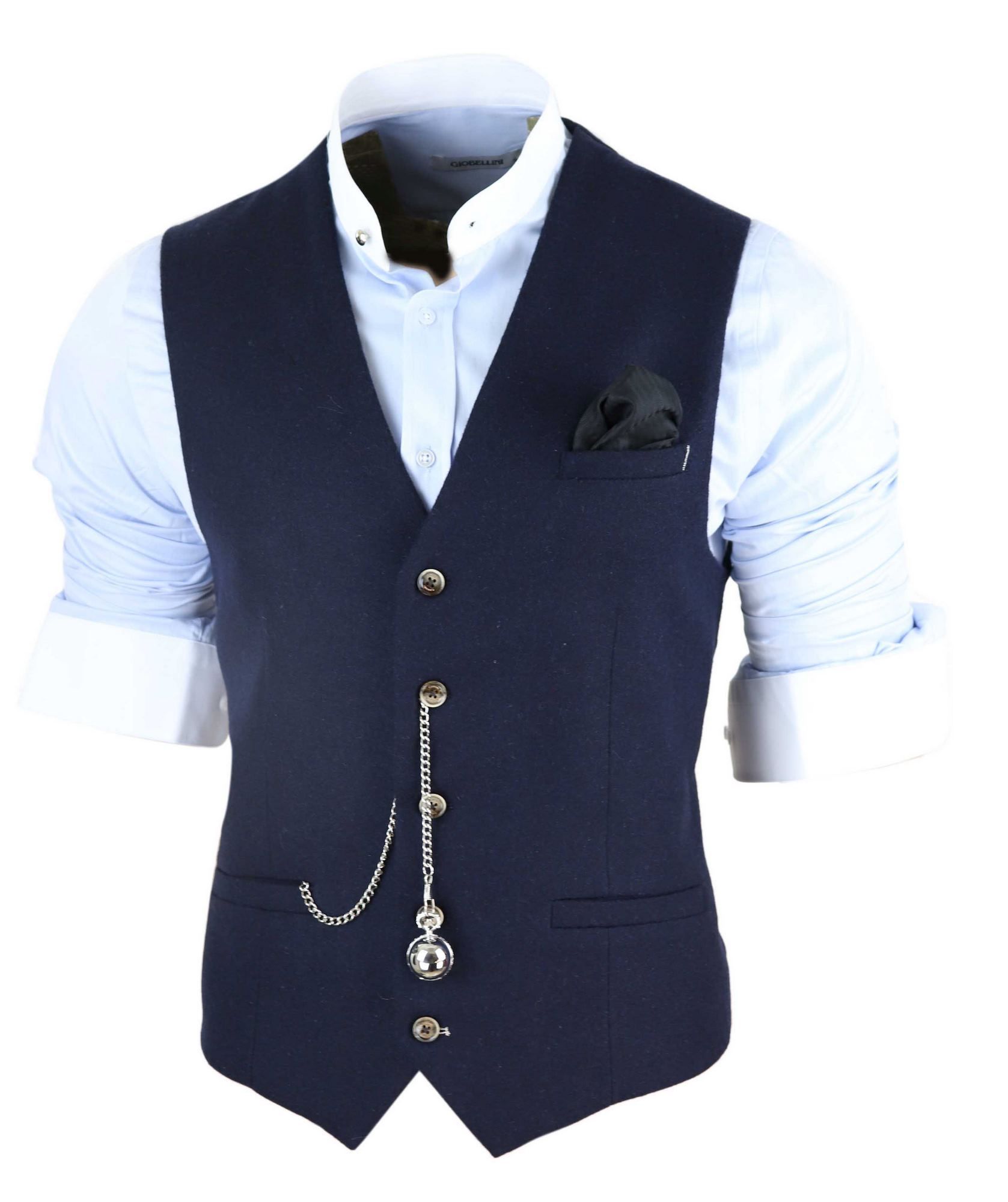 Mens Vintage Navy-Blue Waistcoat with Pocket Watch