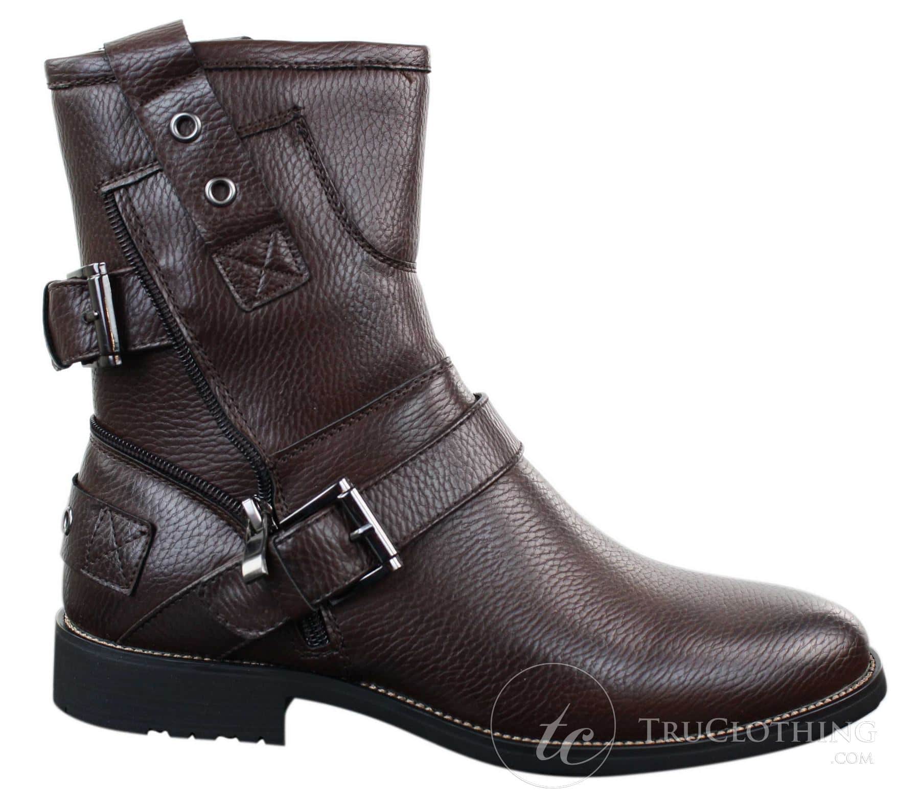 Mens Zip Punk Rock Goth Emo Ankle Boots Brown Black Leather Buckle