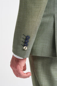 Pánský třídílný oblek, šalvějově zelený, letní, lněný, padnoucí, na svatbu, ples, klasický