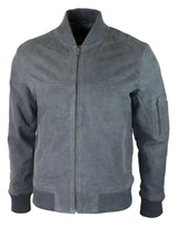 Mens Genuine Suede Bomber Jacket Leather Casual Varsity VIntage Smart Casual Grey