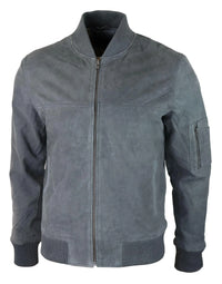 Mens Genuine Suede Bomber Jacket Leather Casual Varsity VIntage Smart Casual Grey