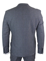 Paul Andrew Henry - Mens 3 Piece Tailored Fit Prince Of Wales Check Grey Blue Tweed Suit Vintage Retro