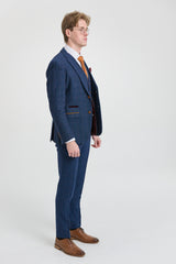 Pánský modrý třídílný tvídový kostkovaný oblek Scott