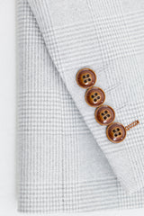 Pánský třídílný tvídový kostkovaný oblek Mark šedé barvy s hnědým lemováním na svatby a plesy