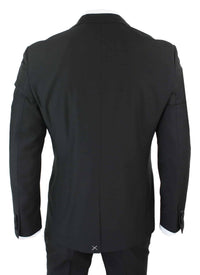 Paul Andrew Regent Black - Mens 3 Piece Black Classic Satin Tuxedo Dinner Suit Tailored Fit Wedding Prom