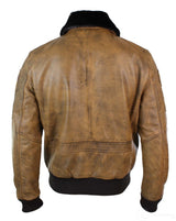 Mens Aviator Flying Pilot Bomber Jacket Vintage Tan Removable Black Fur Collar-Brown