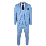 Plowman Men's Light Blue 3-Piece Checked Suit