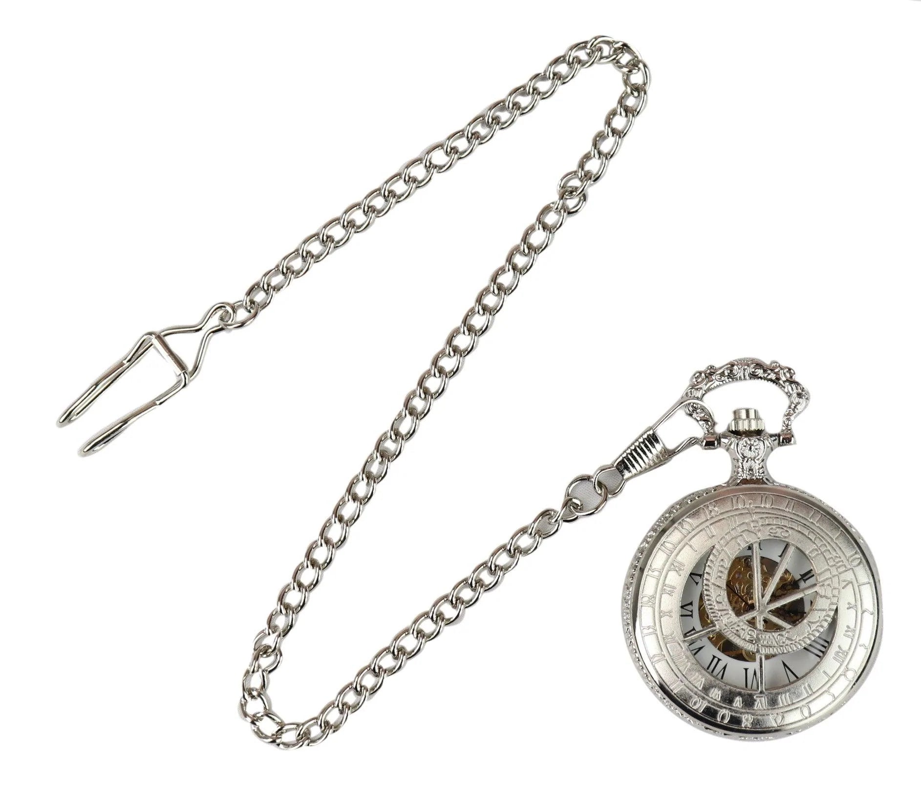 Automatic Mechanical Vintage Pocket Watch Silver Color