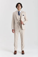Regent - Krémový třídílný kostkovaný svatební oblek pro muže