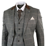 Mens Check Tweed 3 Piece Blue Navy Suit Vintage Retro Tailored Fit Prince Of Wales