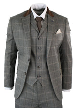 Mens Check Tweed 3 Piece Blue Navy Suit Vintage Retro Tailored Fit Prince Of Wales