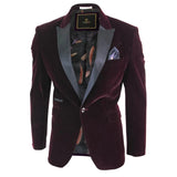 Rosa - Men's Soft Velvet Black Burgundy 1 Button Dinner Jacket Tuxedo Blazer Fit