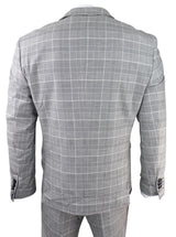 Mens Marc Darcy Grey Prince Of Wales Check Suit Ross Office Wedding Slim Fit Classic