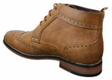 Mens Slip On & Laced Tan Brown Military Brouge Boots Smart Casual Leather Lined