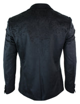 Marc Darcy Simon Mens Velvet Paisley Black Fit Blazer Tuxedo Dinner Jacket Smart Casual