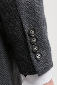 Pánský třídílný tvídový oblek s motivem rybí kosti v tmavě šedé barvě - STZ11