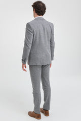 Pánský světle šedý třídílný tvídový oblek s rybí kostí - STZ11