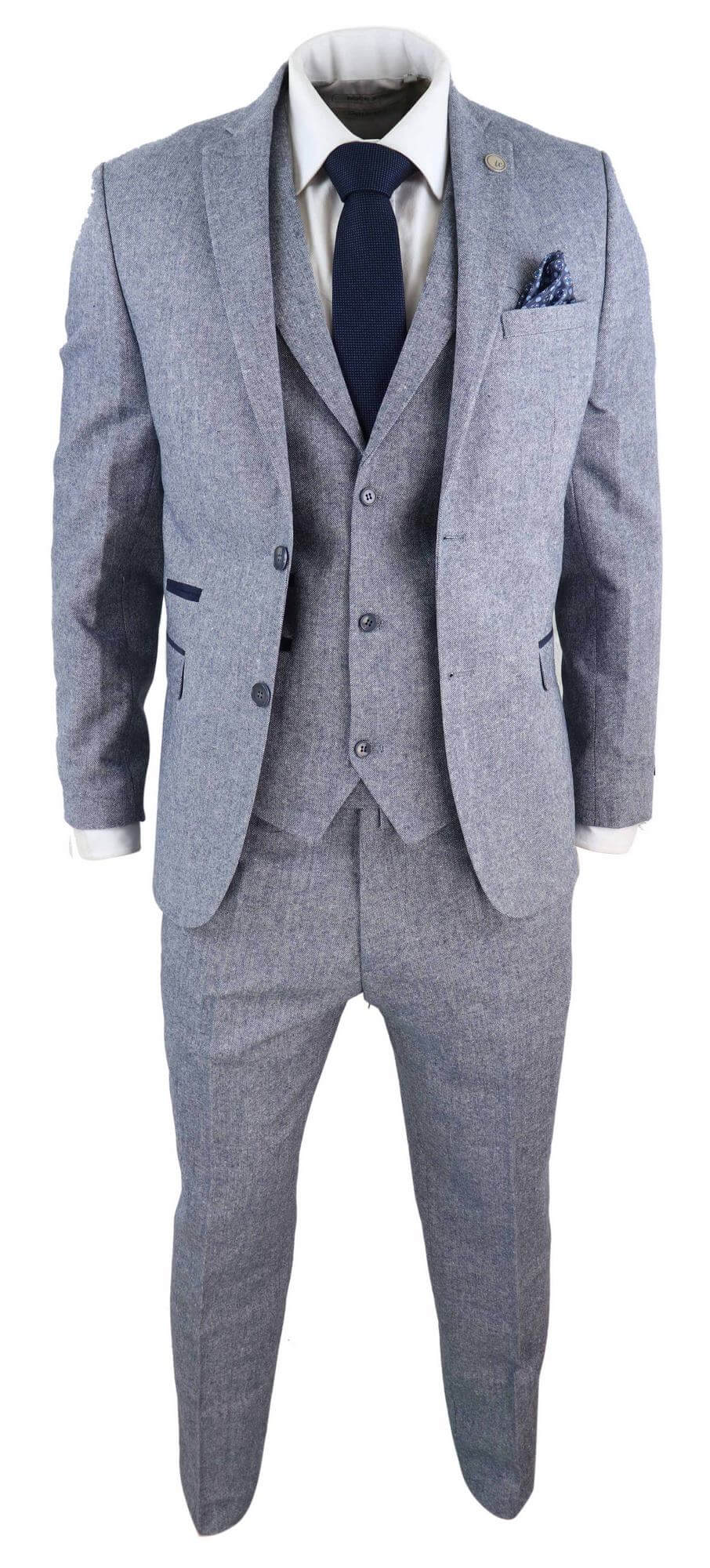 Men's Light Blue Vintage Tweed 3 Piece Suit - STZ13