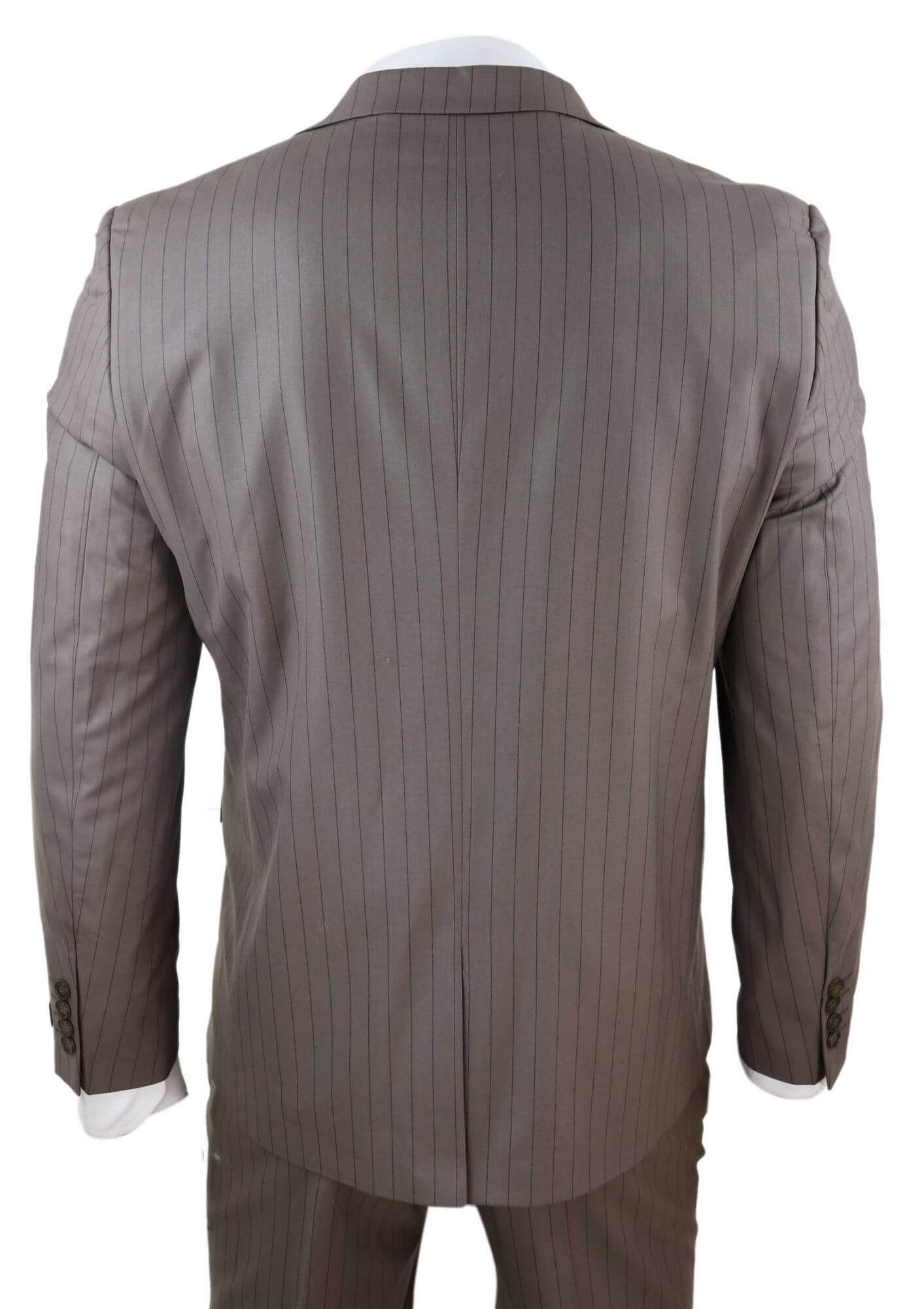 Mens 3 Piece Pinstripe Beige Suit