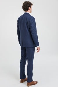 Pánský třídílný oblek s proužky v tmavě modré barvě