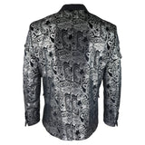 STZ64-65 - Men's Velvet Paisley Floral Blazer Silver Black Tuxedo Jacket