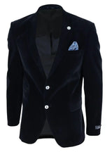 Mens Velvet Blazer Suit Jacket 2 Button Dinner Smart Casual Formal Tailored Fit - Black