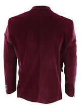 Mens Velvet Blazer Suit Jacket 2 Button Dinner Smart Casual Formal Tailored Fit - Wine