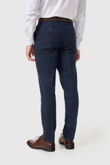 Thomas - Pánské tmavě modré tvídové kalhoty s vzorem rybí kosti z vlněné směsi