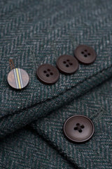 Thomas - Pánské klasické tvídové sako s motivem rybí kosti v olivově zelené barvě