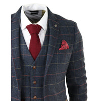 Thomas Men's Navy 3-Piece Tweed Check Suit