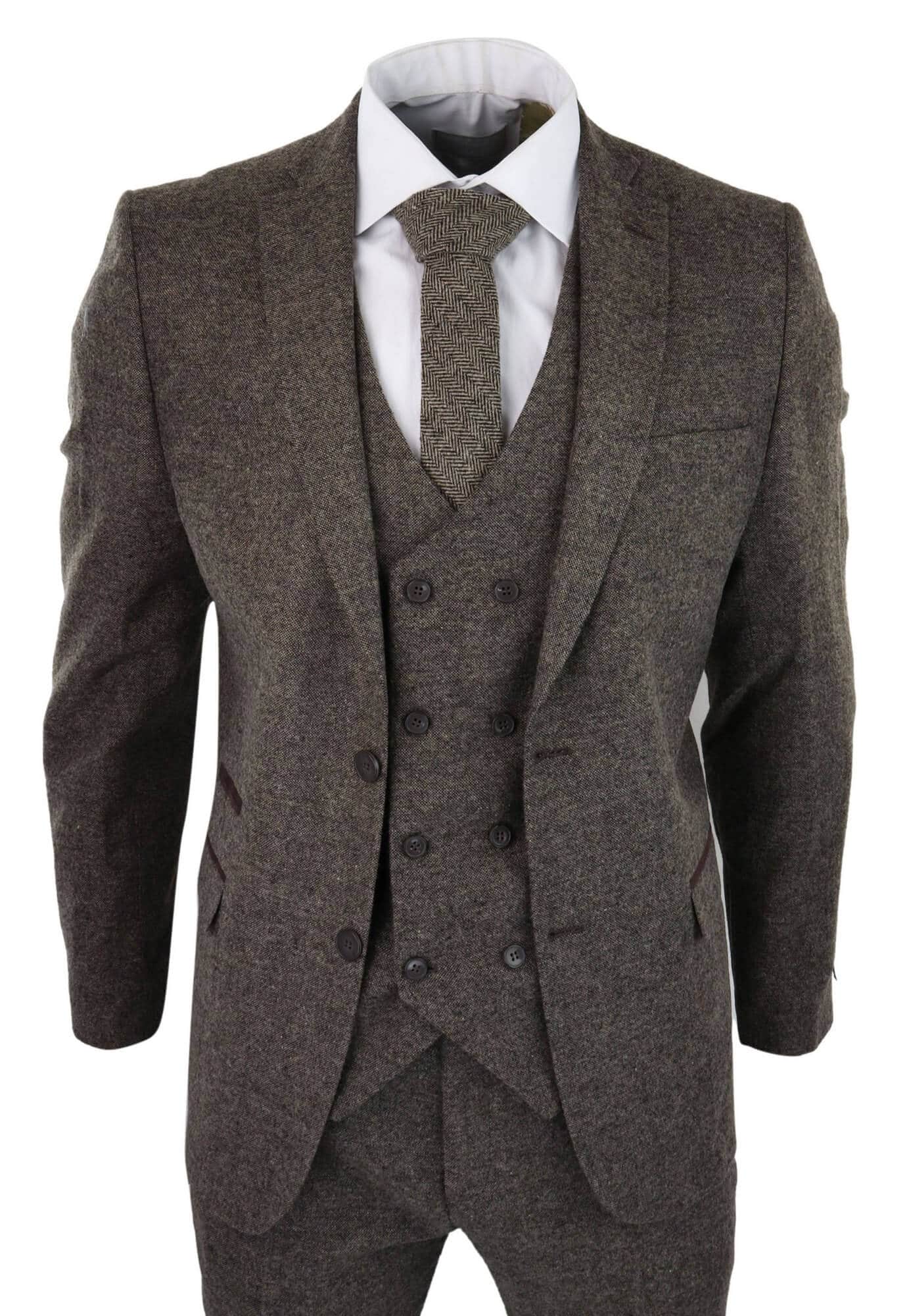 Mens Oak Brown 3 Piece Suit with Double Breasted Waistcoat