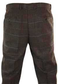 Cavani Tommy - Mens Herringbone Tweed Check Classic Vintage Trousers