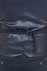 Torino - Pánská tmavě modrá kostkovaná dvouřadá vesta