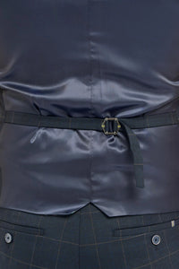 Torino - Pánská tmavě modrá kostkovaná dvouřadá vesta