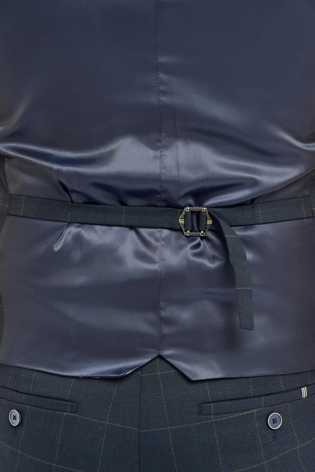 Torino - Pánská tmavě modrá kostkovaná dvouřadá vesta