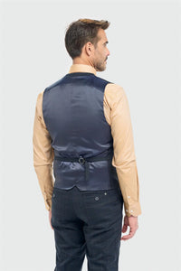 Torino - Pánská tmavě modrá kostkovaná dvouřadá vesta