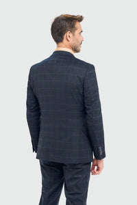 Torino - Men's 3 Piece Tailored Fit Navy Check Suit
