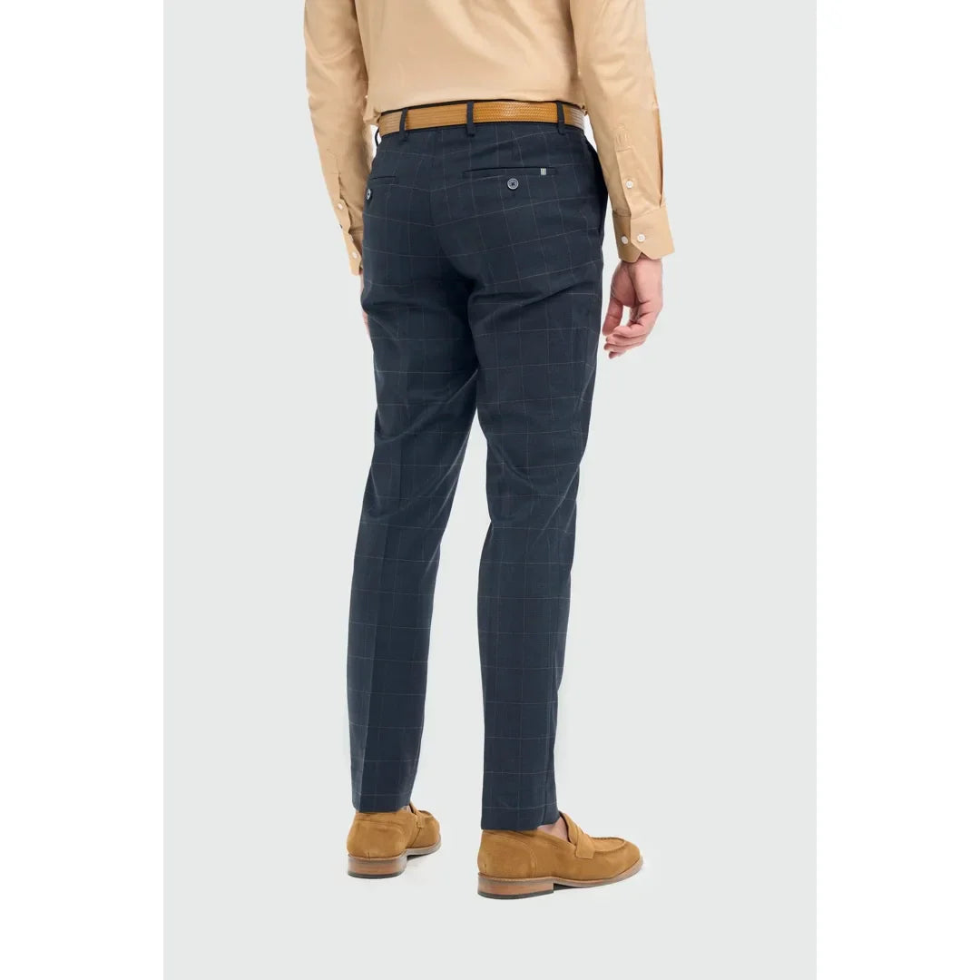 Torino - Pánské tmavě modré kostkované formální kalhoty