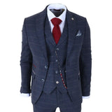 TP-32 - Pánský třídílný oblek z vlněné směsi ve stylu Gatsby, tmavě modrý
