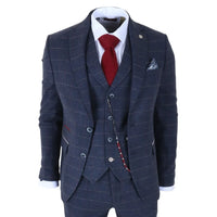 TP-32 - Pánský třídílný oblek z vlněné směsi ve stylu Gatsby, tmavě modrý