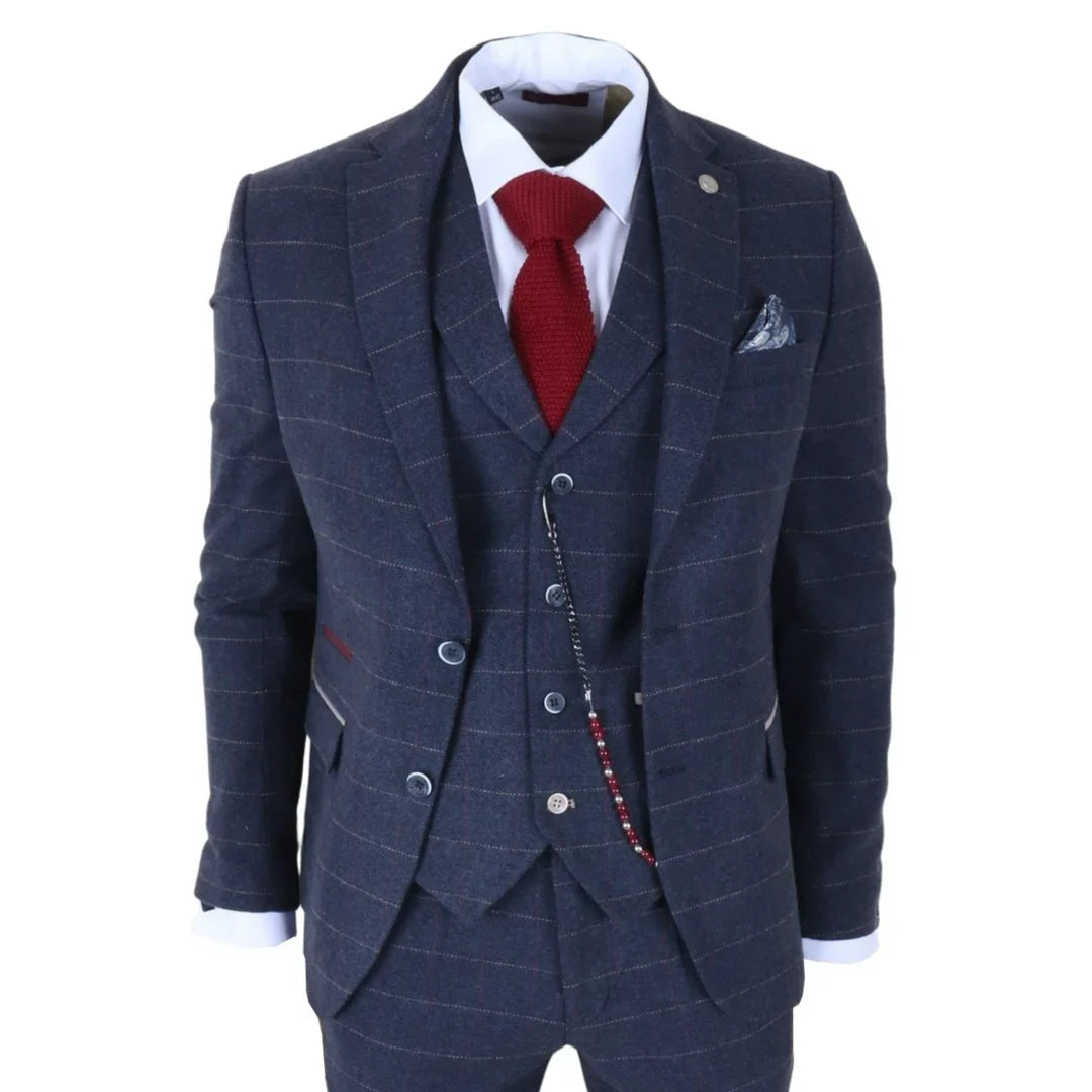 TP-32 - Pánský třídílný oblek z vlněné směsi ve stylu Gatsby, tmavě modrý