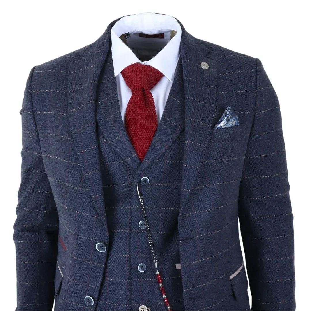 TP-32 - Pánský třídílný oblek z vlněné směsi ve stylu Gatsby, tmavě modrý